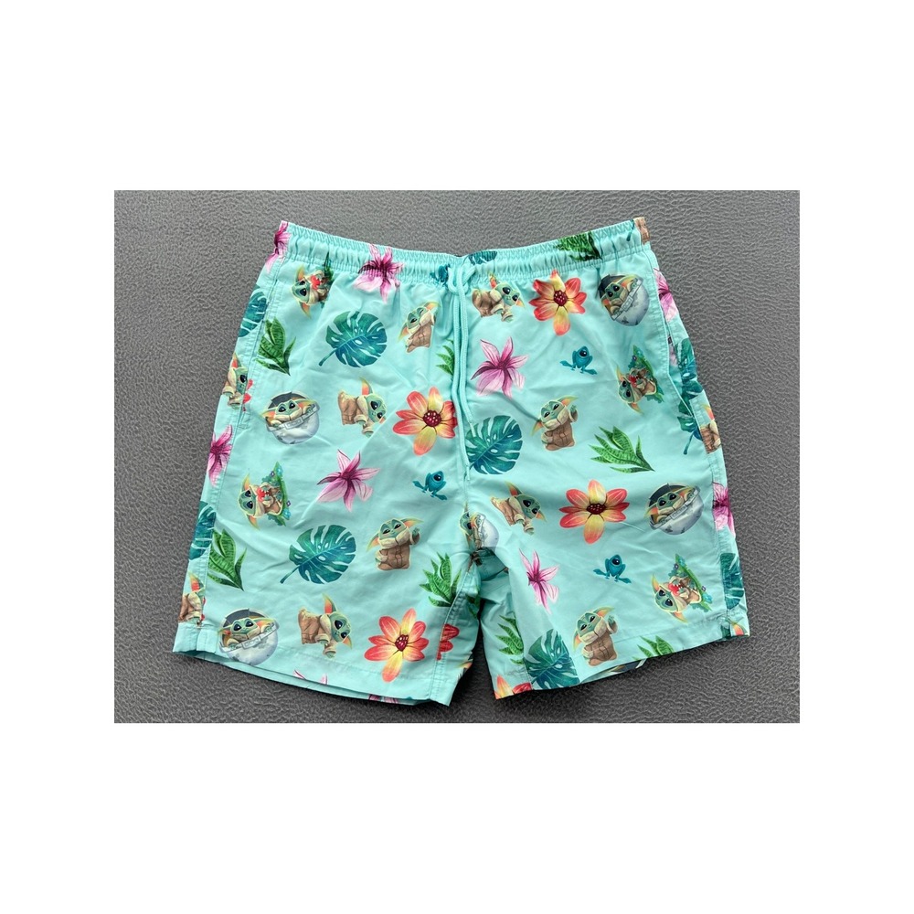 Star Wars Swim Trunks Mens Medium Grogu Baby Yoda Tropical Floral